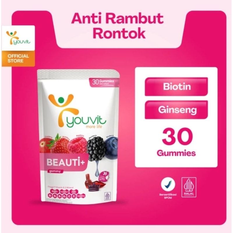 Biotin Gummy Vitamin Rambut Rontok - Youvit Beauti + Plus 30 Hari