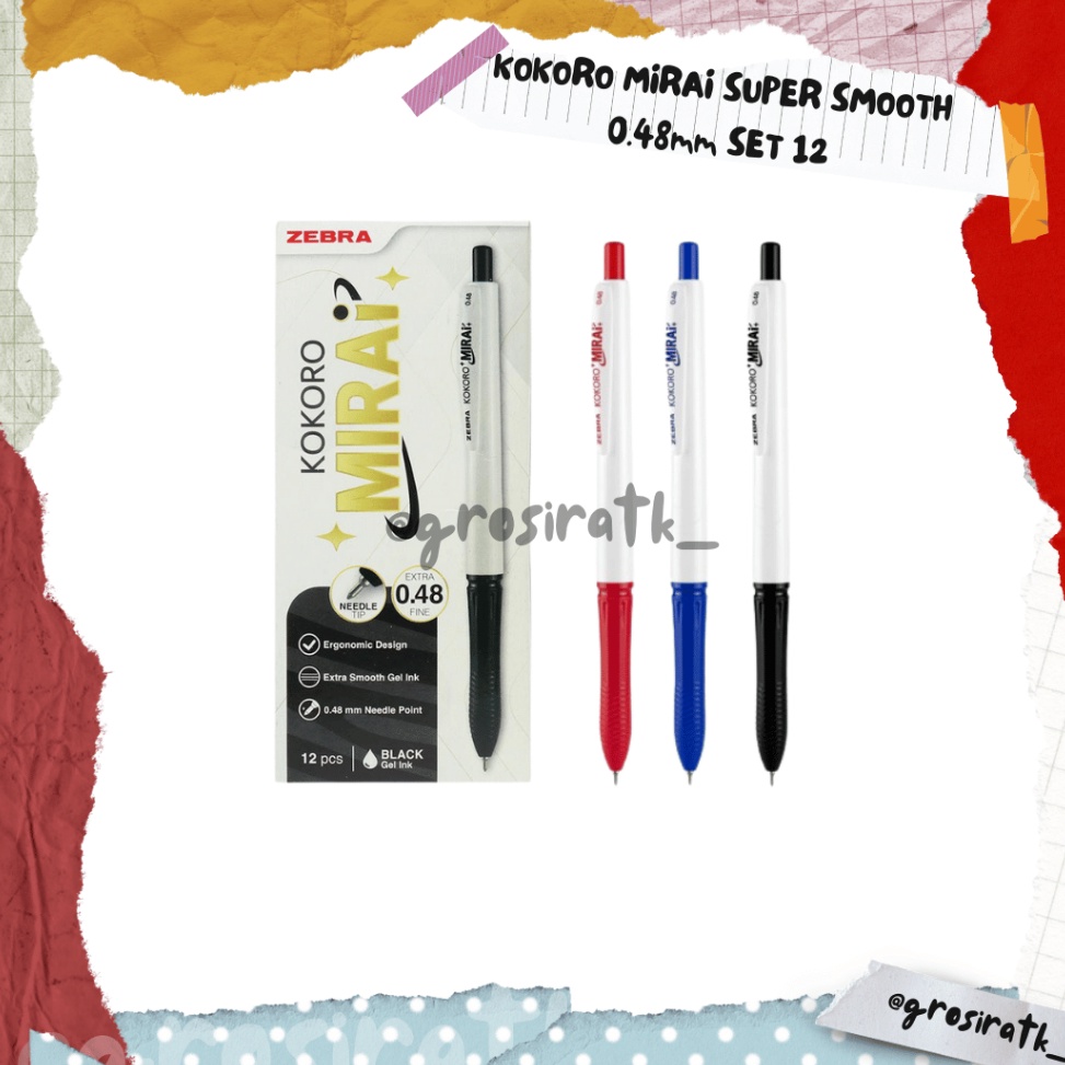 

KODE M13D Zebra Gel Pen Kokoro Mirai Retractable Pulpen Super Smooth 48mm SET 12 LUSIN