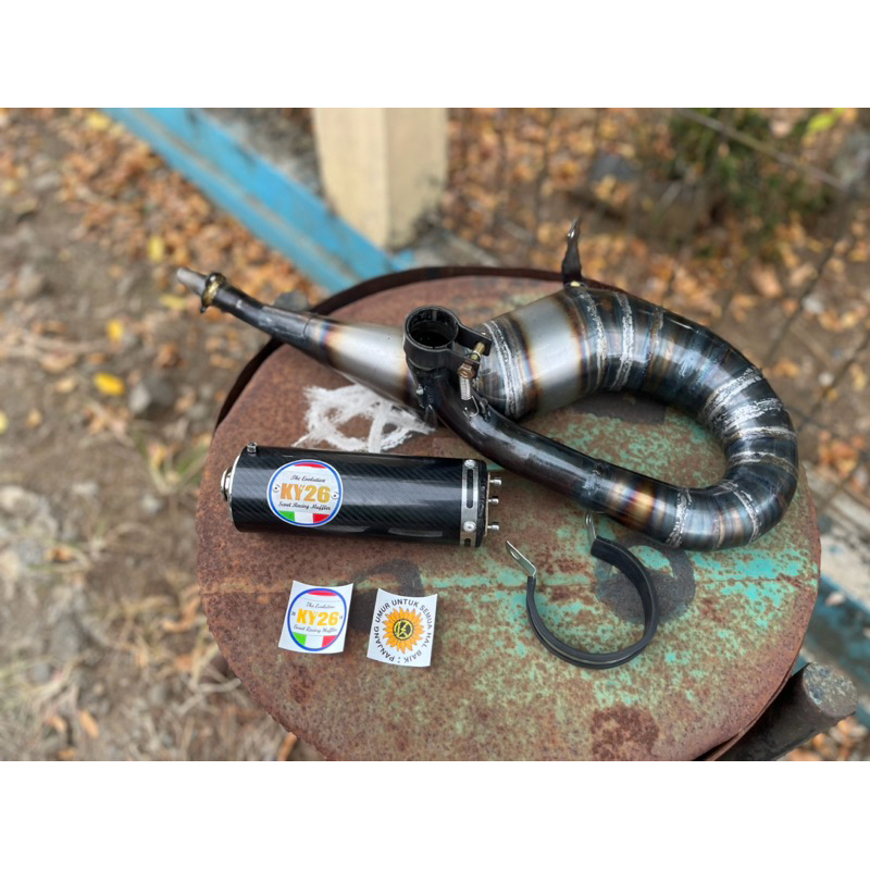 Knalpot Racing Vespa Buang Kanan Silencer Big Karbon 3D Spek Tuneup Original by KY26 Racing