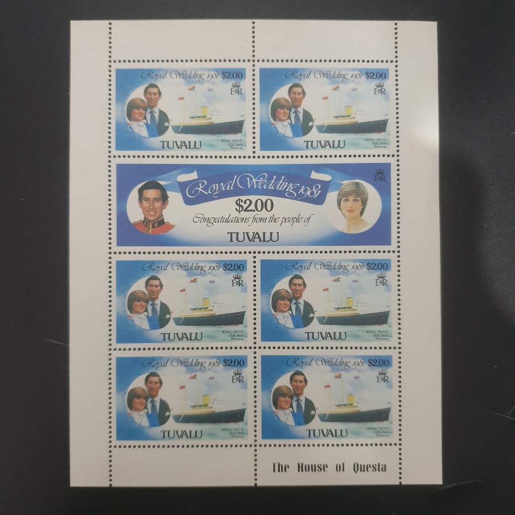 

Perangko Mini Sheet Lady Diana Royal Wedding Congratulations From The People Of Tuvalu 1981 Biru