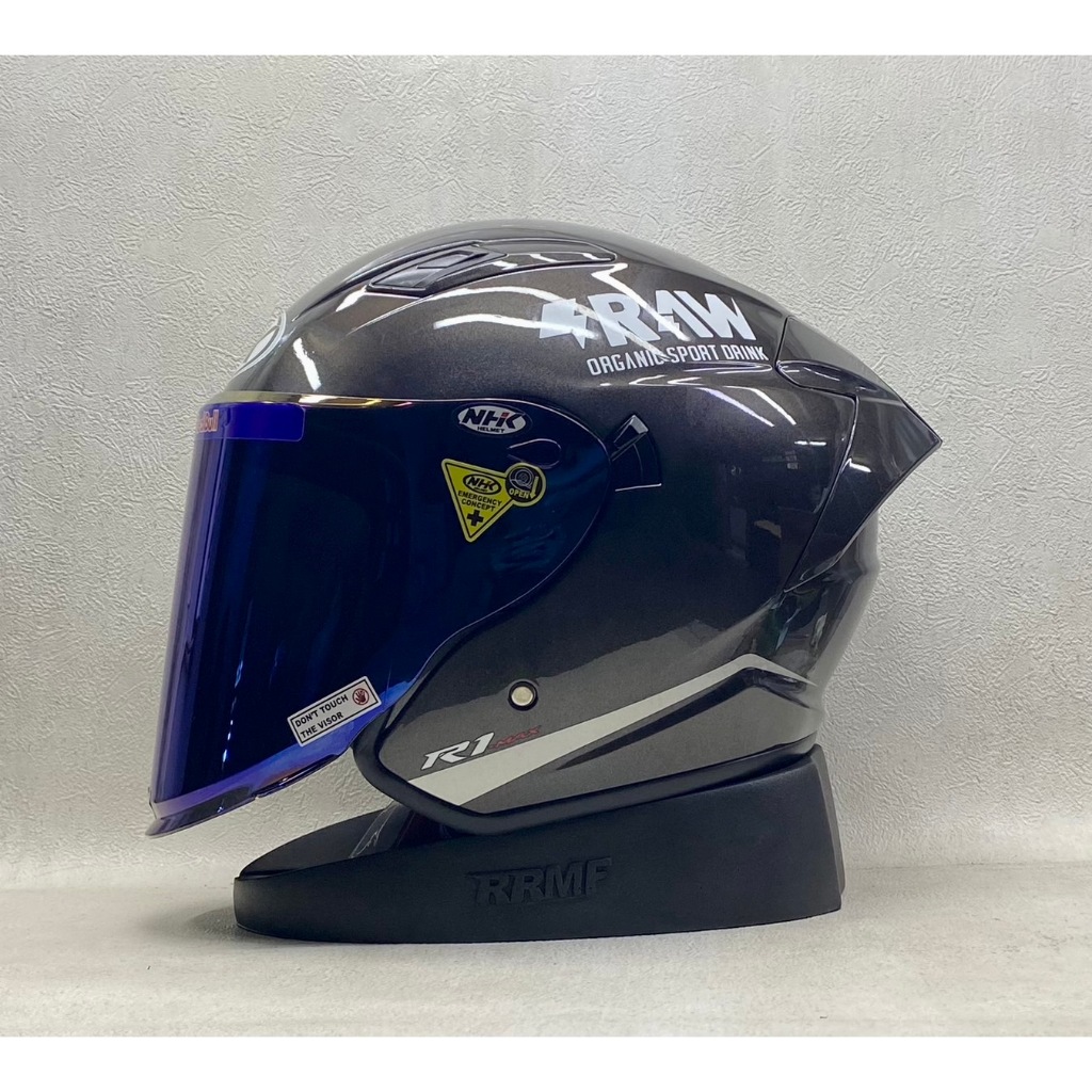NHK R1 Max Solid Gunmetal || Paket Ganteng - Helm Half Face Double Visor