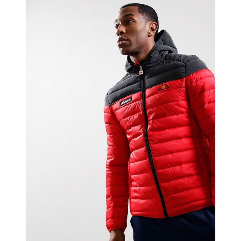 Ellesse Lombardy Puffer Hooded Jacket In Red Reflective