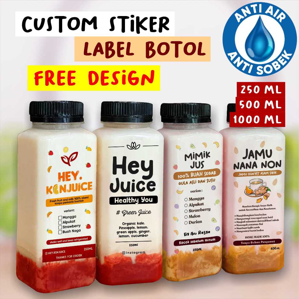 

3# Stiker Label Transparan / Glossy putih susu Cetak Stiker Vinyl Bening Sticker Anti Air Kemasan Nama Logo Olshop Minuman Jamu Tradisional Detox Cold Pressed Juice Lemon Jahe Kunyit Asem Jeruk Nipis Milky Jelly Drink