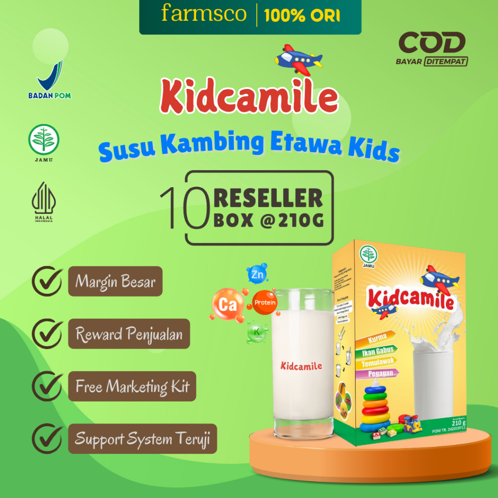 

[PAKET RESELLER 10 BOX] Kidcamile Susu Kambing Etawa Plus Herbal Untuk Anak