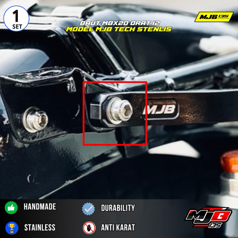BAUT M8X20 DRAT 12 BAUT BEHEL BEGEL SAMPING RX KING RXS RXK YT COSTUM STENLIS ( 1PCS BAUT )