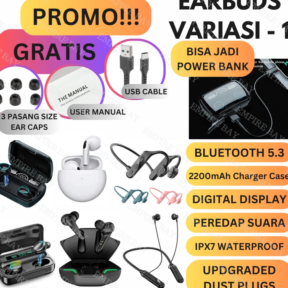 Harga Murah  Earbuds  Smartwatch TWS Seri Variasi 1 Premium Bluetooth Headset Earset Wireless Flashl