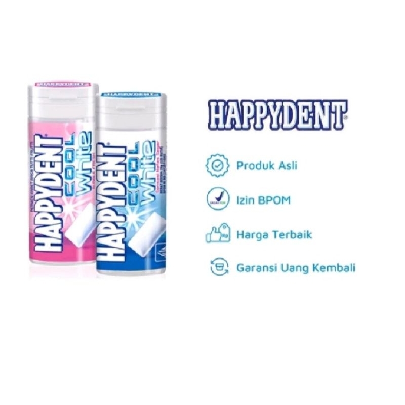 

Happydent Cool White Botol - Permen karet Mint 28gr Isi 20 Butir