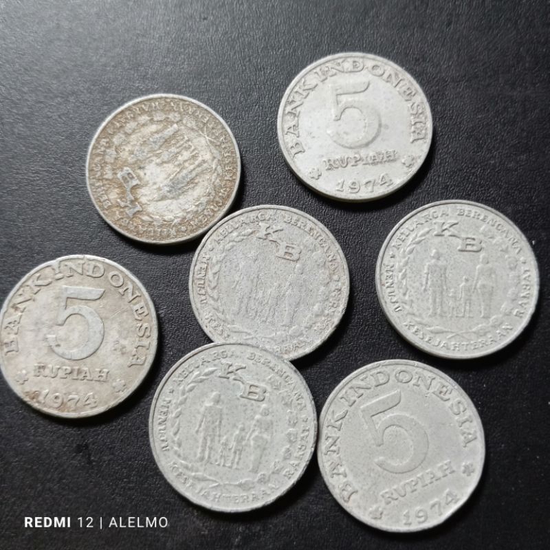 uang koin kuno 5 rupiah KB tahun 1974 bekas asli jelek
