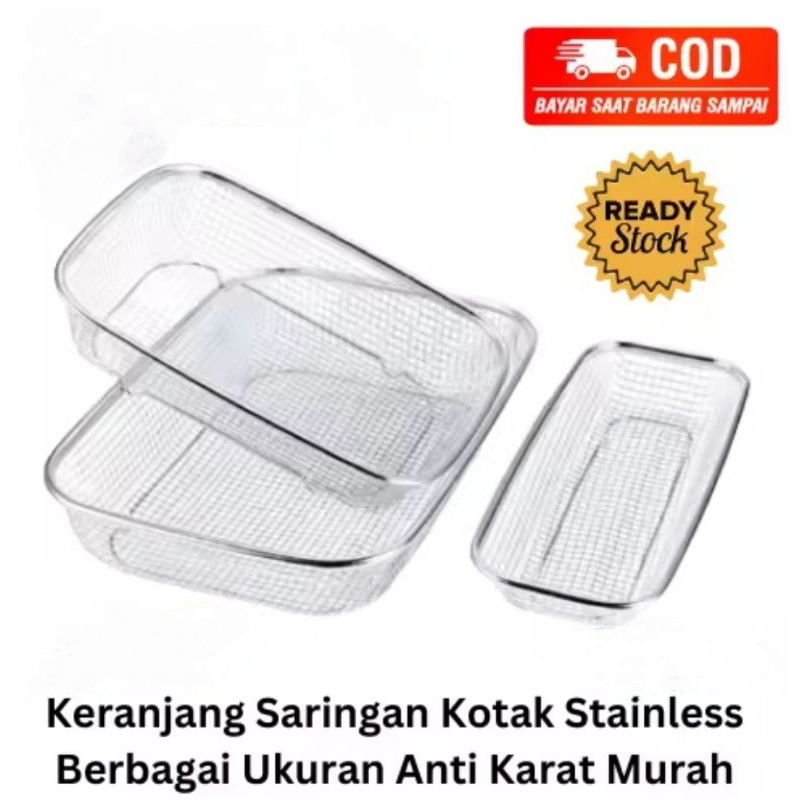 Keranjang Saringan Kotak Stainless Peniris Gorengan/ Saringan kotak stainless 3 ukuran