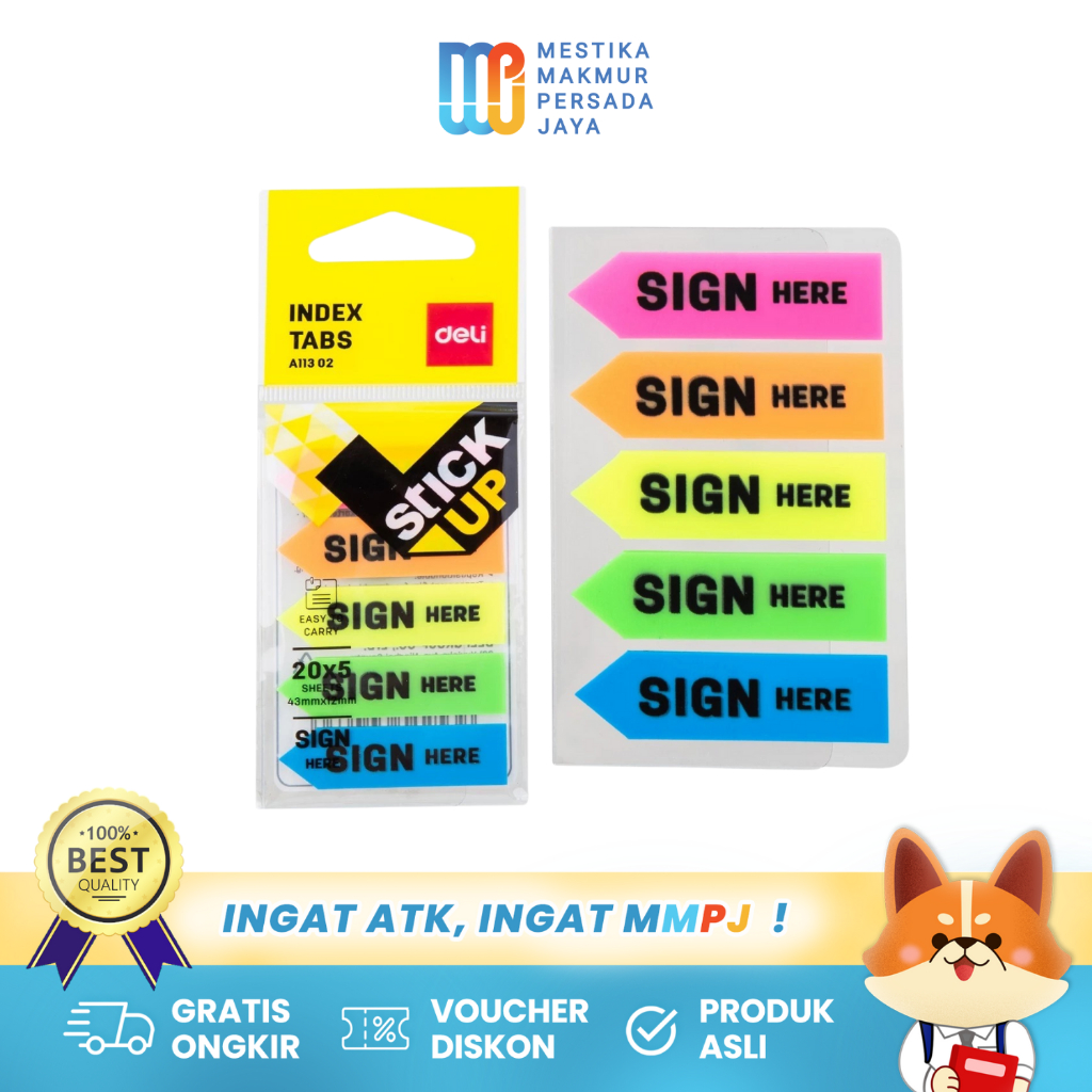 

Deli Index Tabs Pembatas Kertas Berwarna 20 Lembar Sign Here / Pembatas Buku Binder Buku Catatan