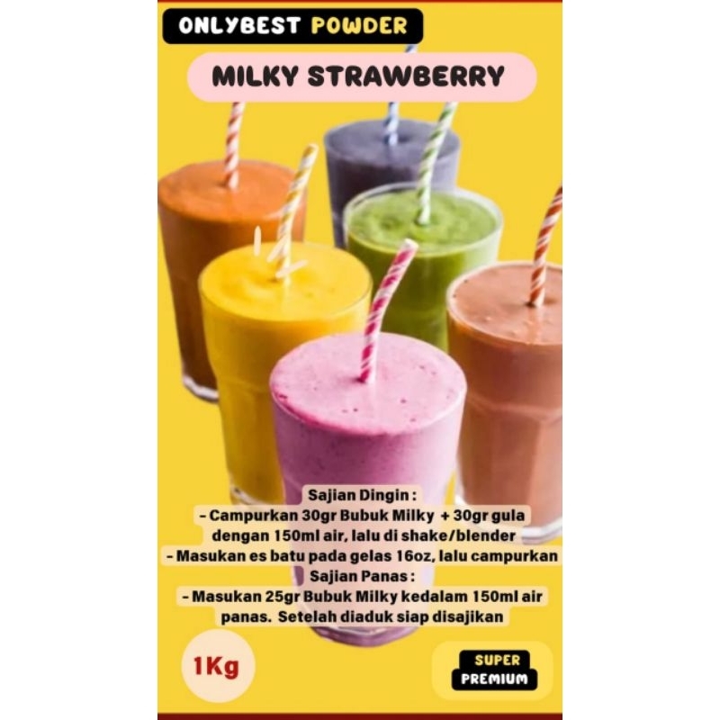 

Bubuk Minuman MILKY STRAWBERRY 1Kg/1000gram MURAH Super Premium Onlybest Powder / Serbuk Minuman MILKY STRAWBERRY 1 Kg / Bubuk Minuman Kekinian / Bubuk Powder Drink / Powder Minuman Bubuk / Minuman Kekinian / Bubuk Minuman Boba / Bubuk Boba Minuman
