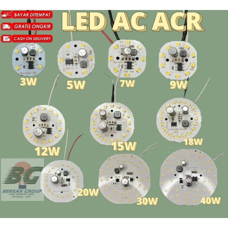 Led ac acr/pcb led ac acr/mesin led ac acr/mata led ac ar/watt lengkap 3w sampai 50w