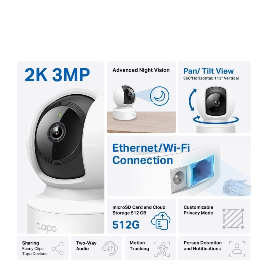 TP-Link Tapo C212 2K 3MP CCTV Pan/Tilt Home Security Wi-Fi Camera C212