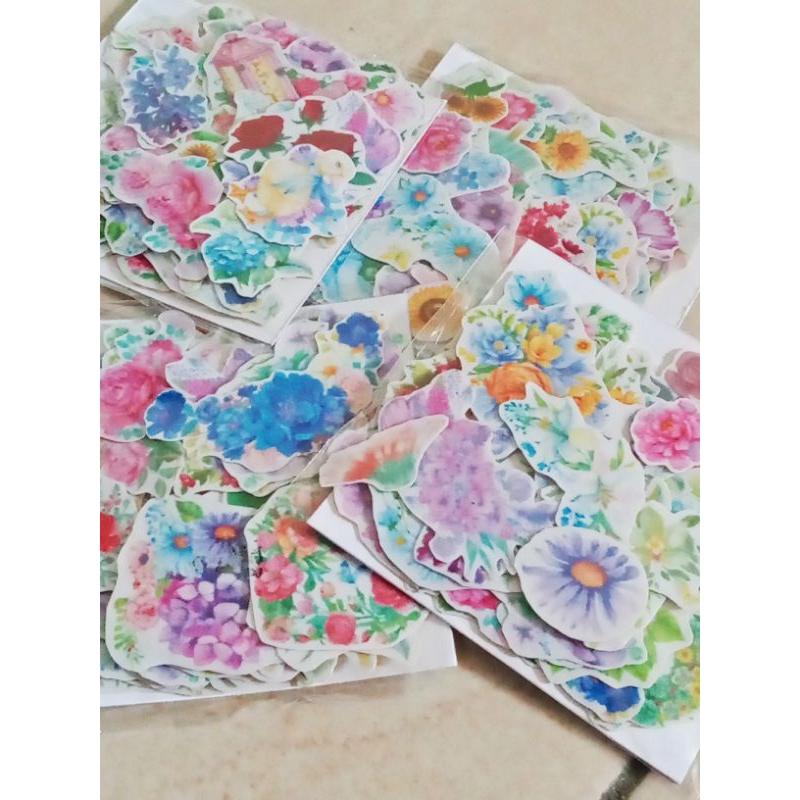 

50 pcs stiker bunga. stiker glossy. stiker deco journaling.