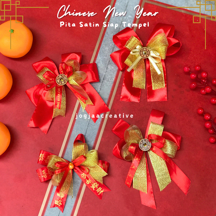 

READY PITA IMLEK SIAP PAKAI UKURAN 10-12 cm FREE Isi Lem atau Kawat Ikat/pita hampers siap pakai imlek 2025 terbaru mewah/Pita premium/Pita Satin