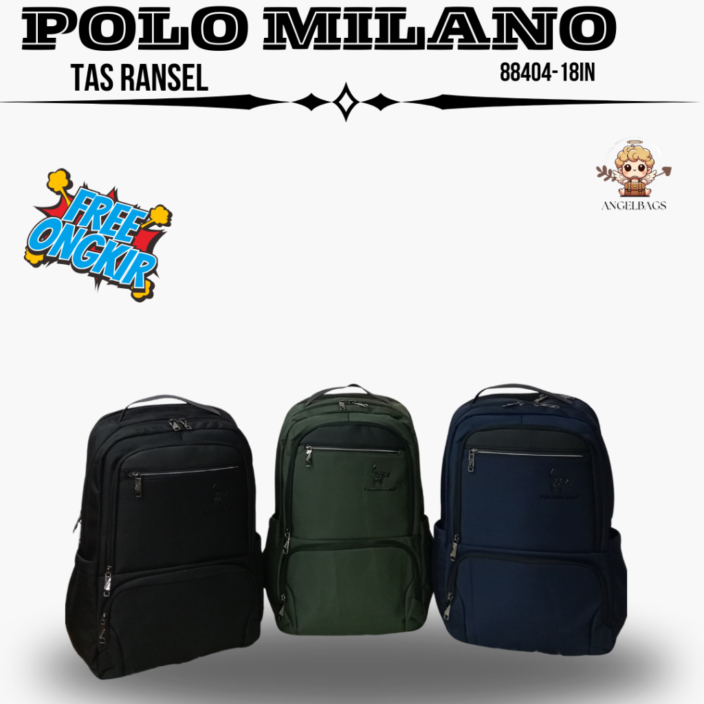 Tas Ransel Import POLO MILANO 88404 Ukuran 18 Inchi Anti Air Asli - Backpack