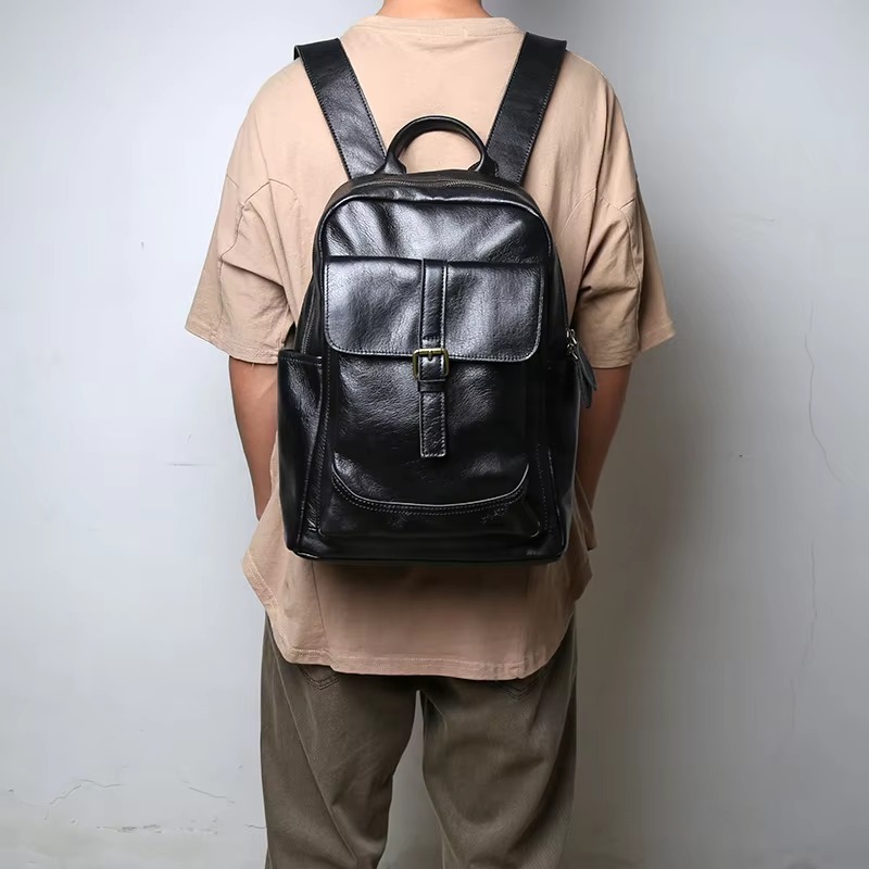 Tas Ransel Laptop Hitam Pria Kulit Asli - Tas Ransel Minimalis Kulit Asli