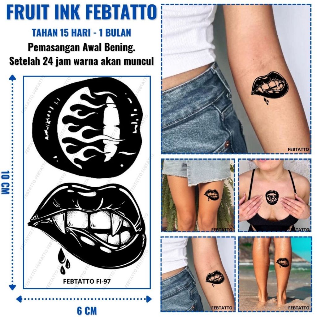 FRUIT INK Tato Lips Bibir Aesthetic Tahan 1 Bulan Ukuran 6cm x 10cm - FI 97 - Tato Lengan Tato Dada 