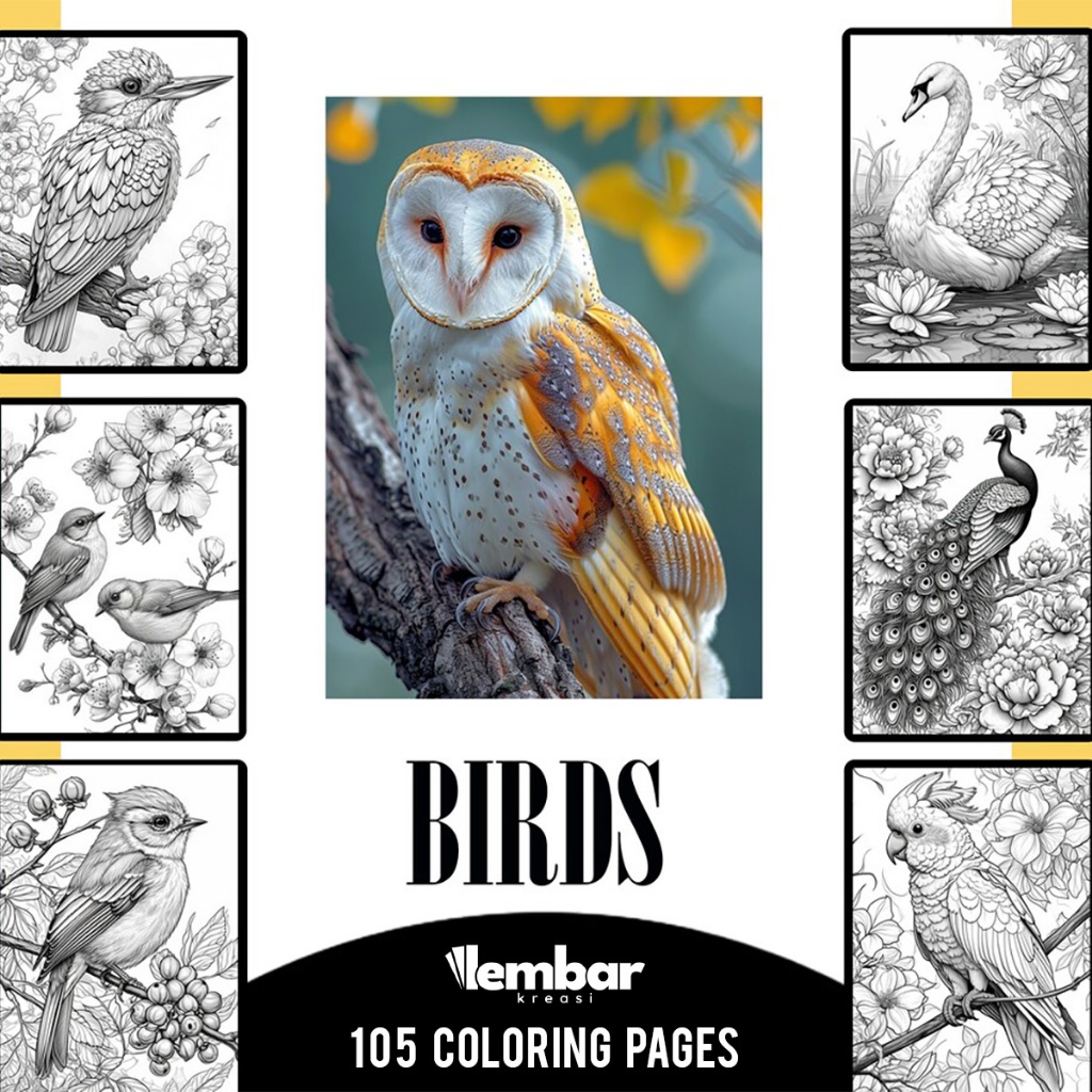 

58 Pages Buku Mewarnai Dewasa - Printable Adult Coloring Book - Digital Download - Premium Birds