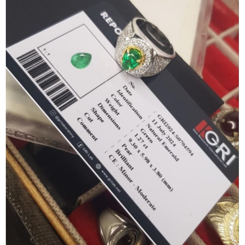 zamrud emerald beryl memo GRI ring perak microsetting