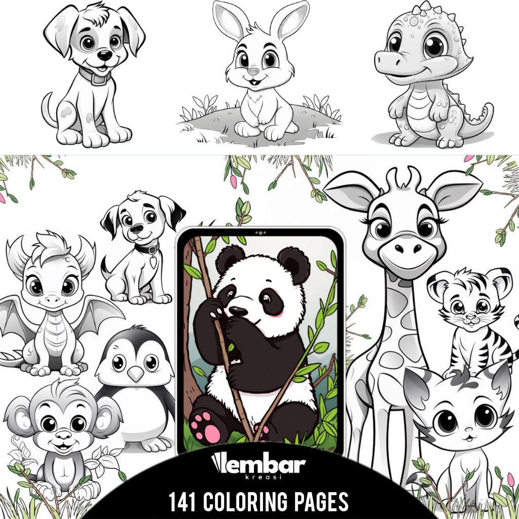 

141 Pages Buku Mewarnai Anak - Printable Kids Coloring Book - Digital Download - Animals Coloring