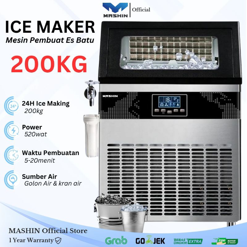 Mesin Es Batu Kristal 200kg/Hari Ice Maker Machine 80-200kg Ice Maker Komersial