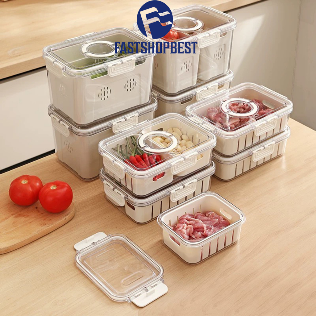 FSB Container Kulkas Tempat Peyimpanan Kotak Penyimpanan Kulkas Rak Portabel Disegel Gesper Ganda Ra