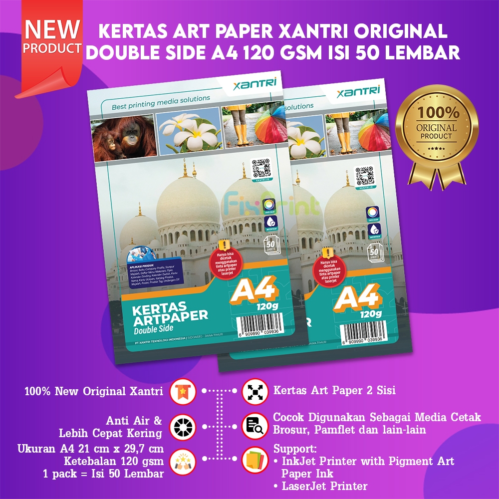 

FixPrint Photo Paper 120gsm 50 Sheets Kertas Art Paper A4 120 gram 50 lembar Art Karton Xantri Original Brosur Cartoon Kertas Art Karton Cartoon Carton