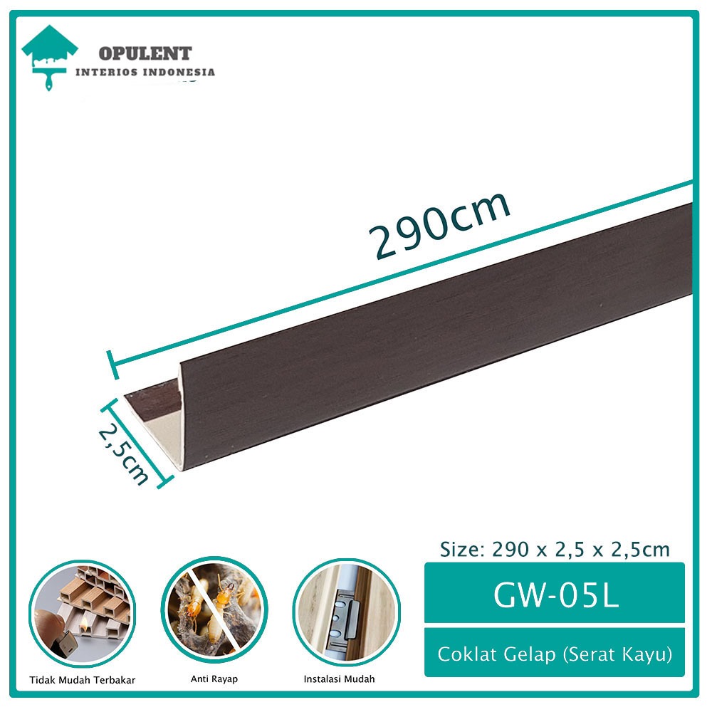 LIST SUDUT SIKU L WPC/ LIST PENUTUP WPC PER BATANG LIS WALL PANEL LIS WPC GW-05L