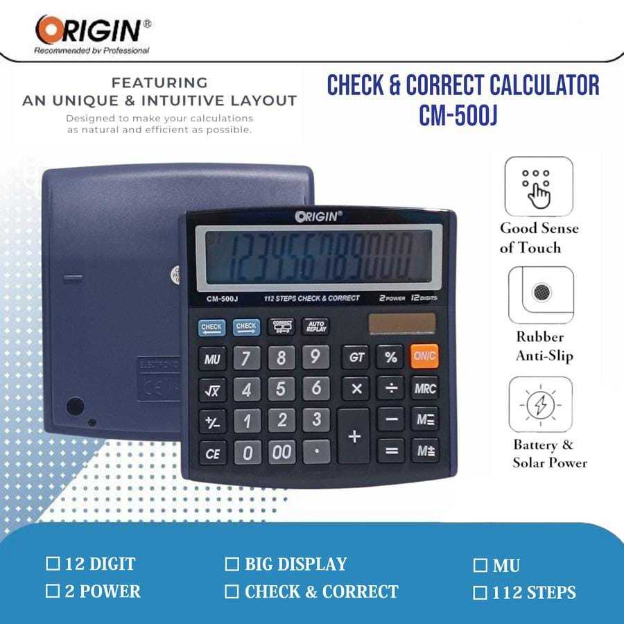 

Check & Correct Calculator / Electronic Calculator / Kalkulator 12 Digit / 2 Power Kalkulator / Big Display Calculator CM-500J