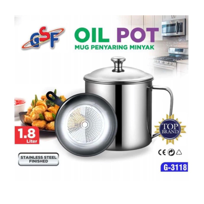 HOME | (G-3118) TEMPAT PENYIMPANAN PENYARING MINYAK GORENG 1,3LITER STAINLESS / OIL POT MUG PENYARIN