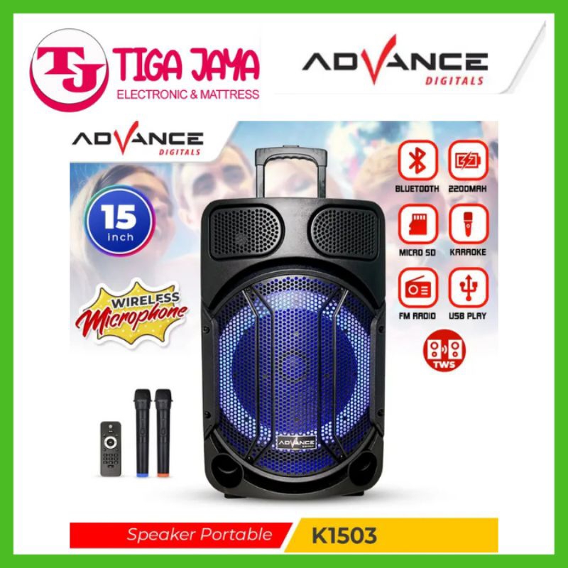 ADVANCE K1503 SPEAKER BLUETOOTH SPEAKER MEETING SPEAKER AKTIF 15 INCH GRATIS MIC 2 ADVANCE K1503 SPE