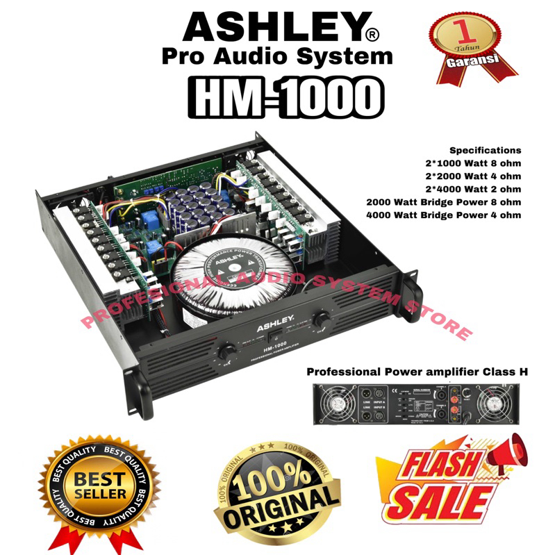 POWER 2 CHANNEL ASHLEY 2x1000 WATT HM1000 HM-1000 ORIGINAL BERGARANSI RESMI ASHLEY