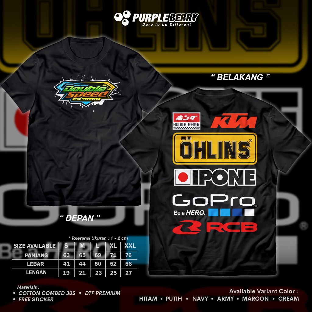 Kaos Racing Motor Ohlins Honda Gank KTM RCB GoPro Iphone - Baju Distro Otomotif Herex | PURPLE 8399