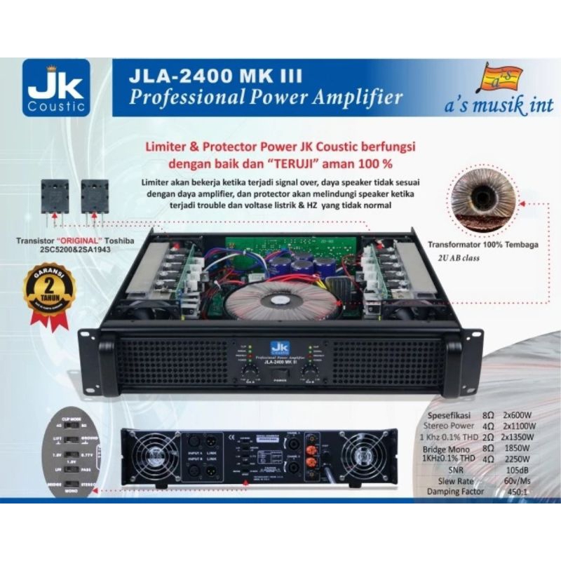 Power Amplifier JK Coustic JLA-2400 MK III Original Class H