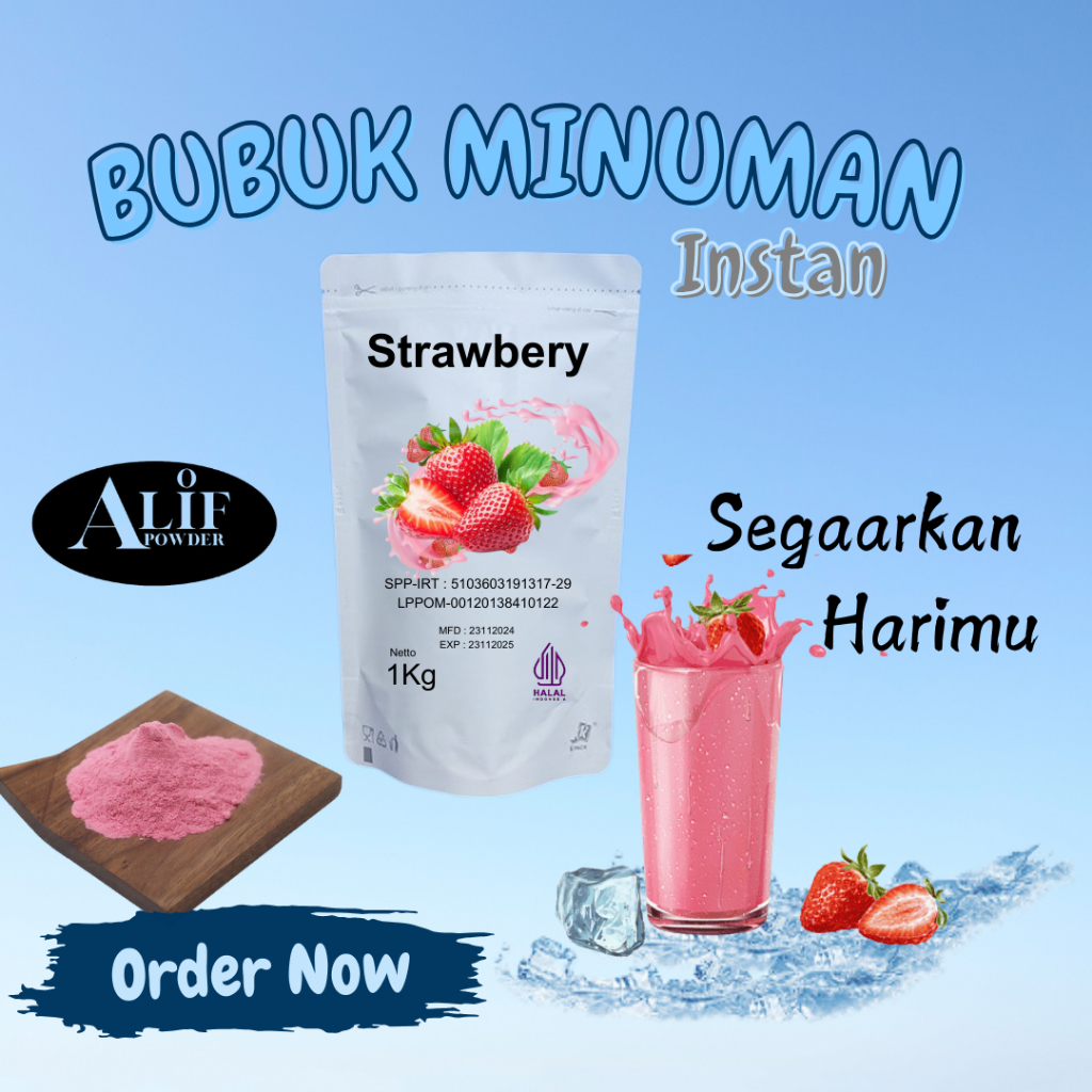 

Bubuk Minuman Rasa Strawberry 1kg / Serbuk minuman aneka Rasa / Minuman Instan / Drink Powder