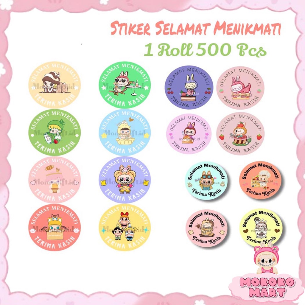 

MM Stiker 1 Roll Thank You Selamat Menikmati 500 Pcs Sticker Label Souvenir Labubu Tempel Di Box
