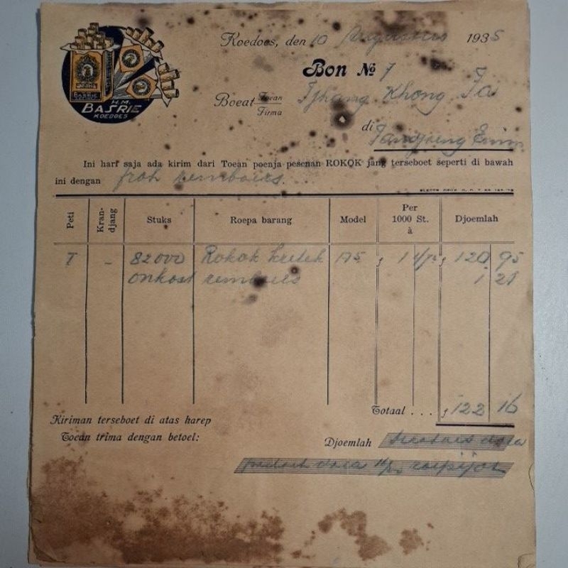 

Dokumen Nota Dagang Tahun1935 Masa Kolonial Belanda