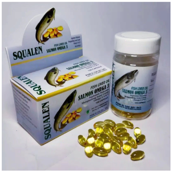 Squalen Salmon 100 Softgel Fish Liver Oil Minyak Ikan Omega 3 isi Minyak Ikan Untuk Anak dan Dewasa