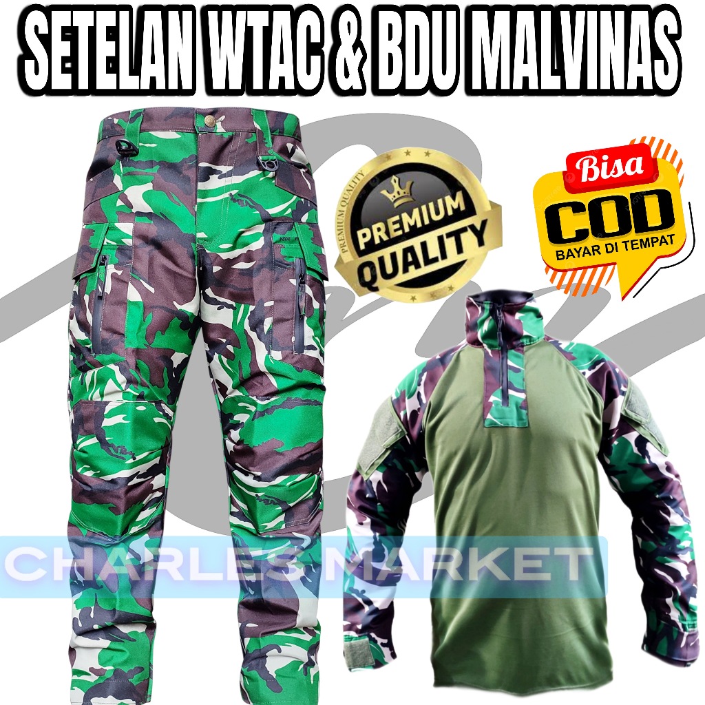 SETELAN CELANA WTAC DAN BDU MALVINAS HIJAU - SETELAN BDU MALVINAS HIJAU - SERAGAM MALVINAS BDU