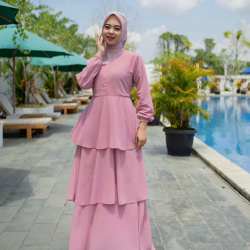 PRILLY BUSANA - Sadena Gamis 3 Rempel - Dress Susun - Ceruty Polos