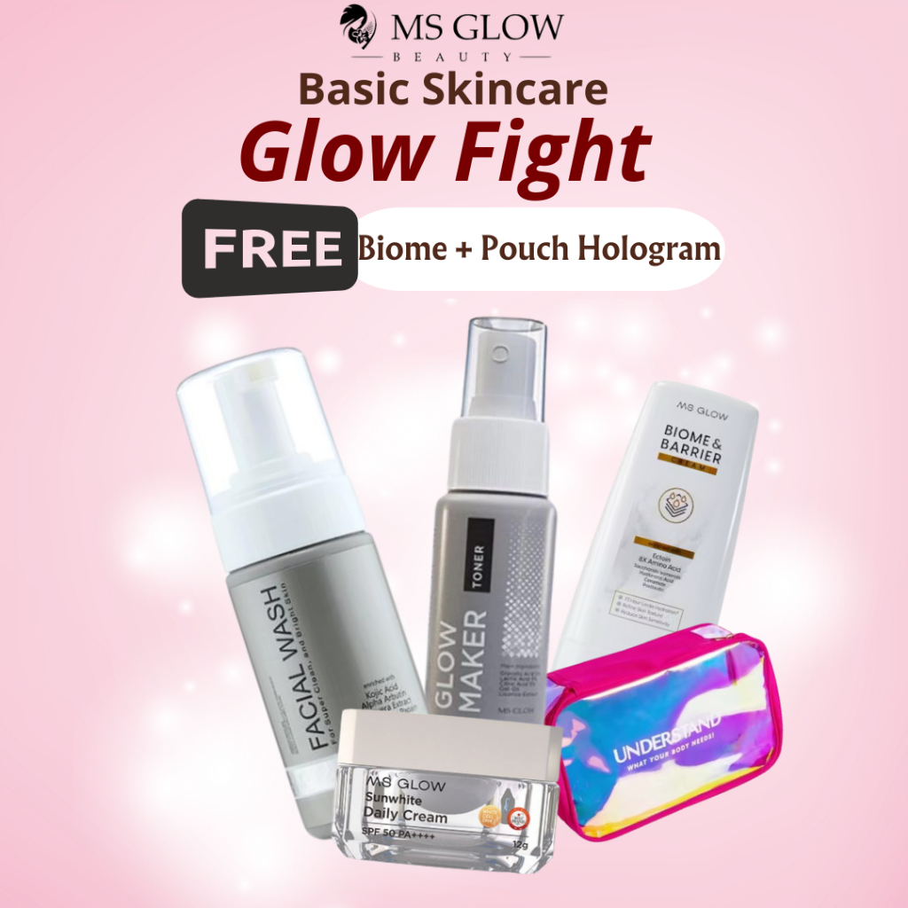 MS GLOW WHITENING BASIC PAKET SKINCARE GLOW FREE BIOME & BARRIER CREAM & POUCH HOLOGRAM