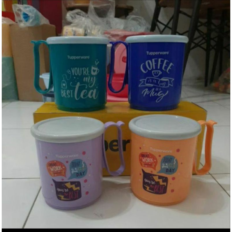 cangkir jumbo mug 600 ml art deco / motif new  Tuperware eceran ( 1 pcs)