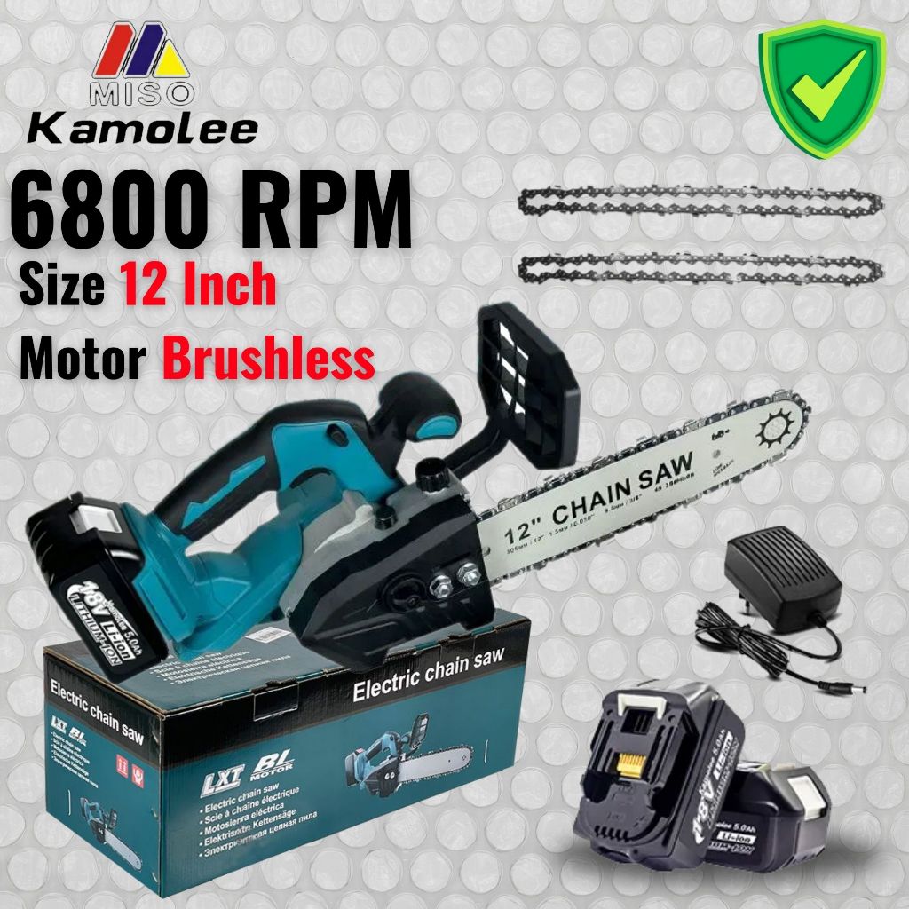 Chainsaw Gergaji Rantai Elektrik Mini 12 Inch Portable Genggam Lithium | Mesin Gergaji Kayu Chainsaw