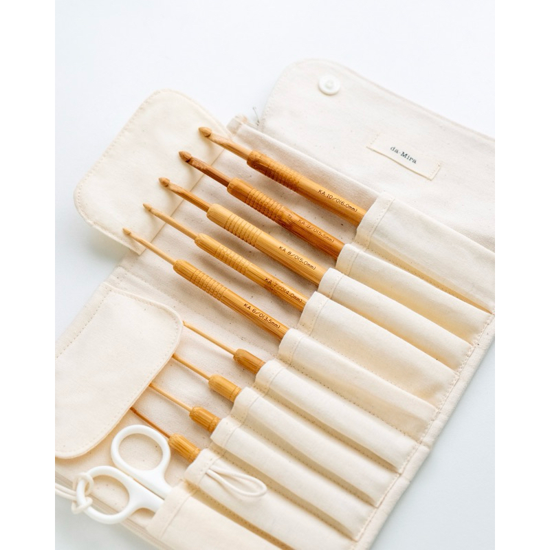Seeknit Bamboo Crochet Hook + Canvas Crochet Hook Case Bundle (Hakpen/Jarum Rajut) - Set of 9 | da-M