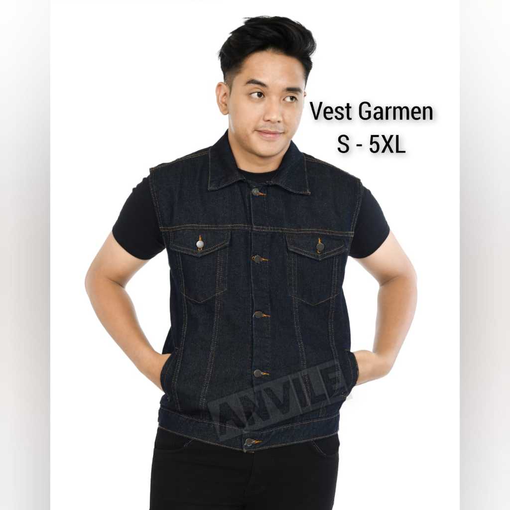 Rompi Jeans Jumbo Pria Wanita Vest Jaket Polos Bigsize Tanpa Lengan Dongker XXL XXXL XXXXL XXXXXL