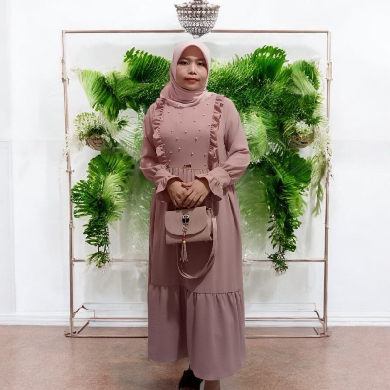 Aulia Midi Dress / Gamis Wanita Kekinian / Fashion Muslim / Gamis Crinkle Premium