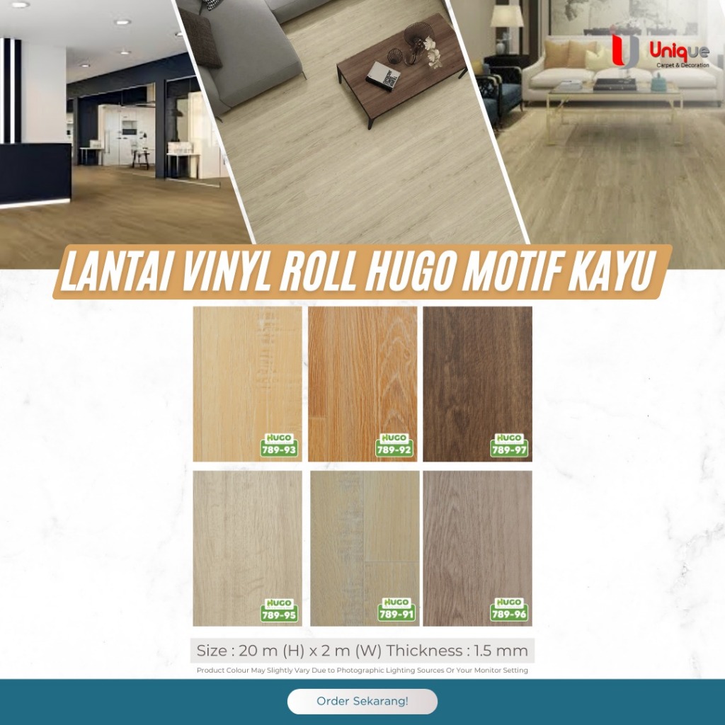 HUGO Vinyl Flooring Motif Kayu Tebal 1,5mm / Karpet Lantai Vinyl Roll Meteran