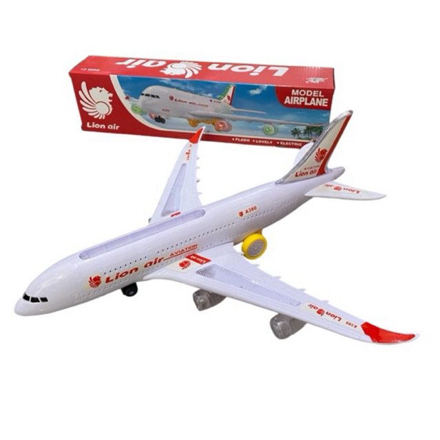 Mainan Pesawat Lion Air Ukuran Jumbo A330 Berjalan Lampu Suara
