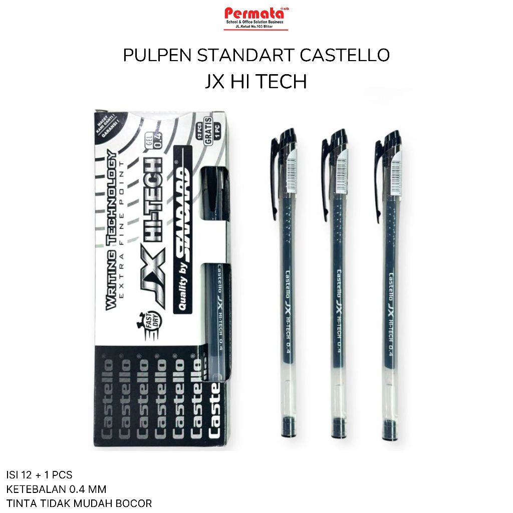 

Bollpoint STANDARD CASTELLO JX HI-TECH / Pulpen Apel Hi Tech Gel Black 0.4 MM